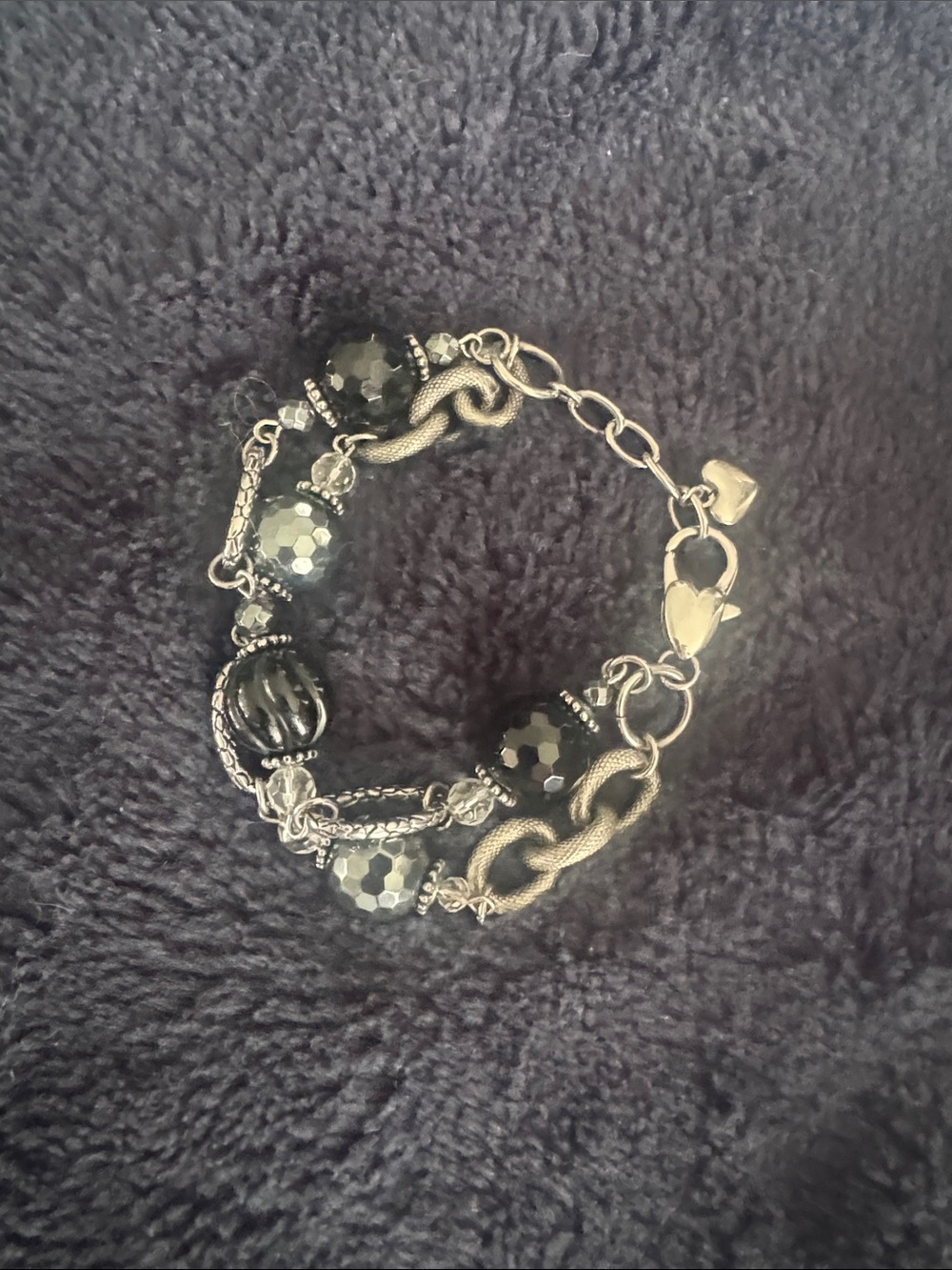 Tocara Silver-Tone Chain Bracelet with Faceted Black Beads